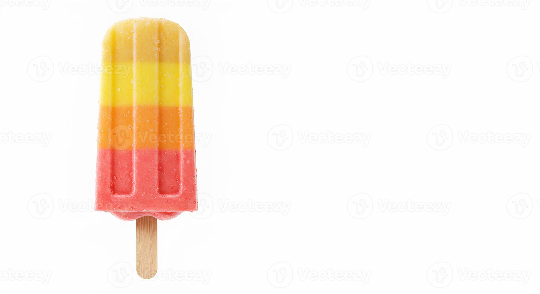 Cherry popsicle treat with wooden stick isolated on white background for summer dessert visuals and frozen delights photo