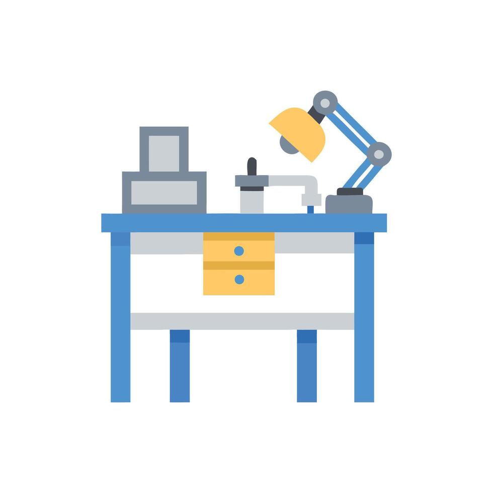 Stylized illustration of work desk with lamp and tools vector