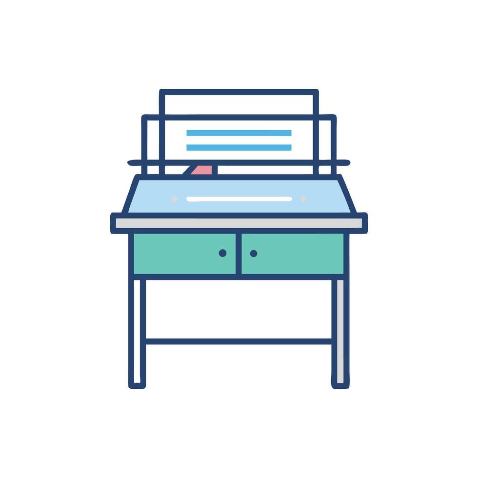 Illustration of a vintage printer machine on a table vector
