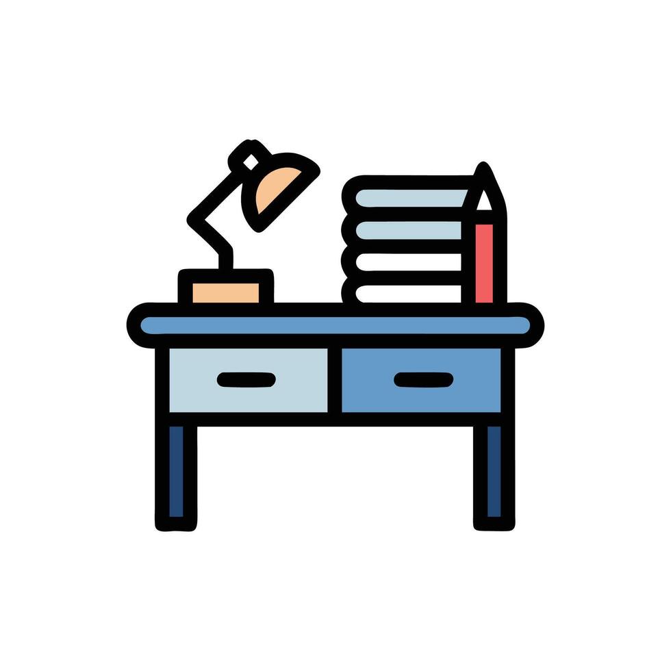 Blue desk with stationary on a White Background vector
