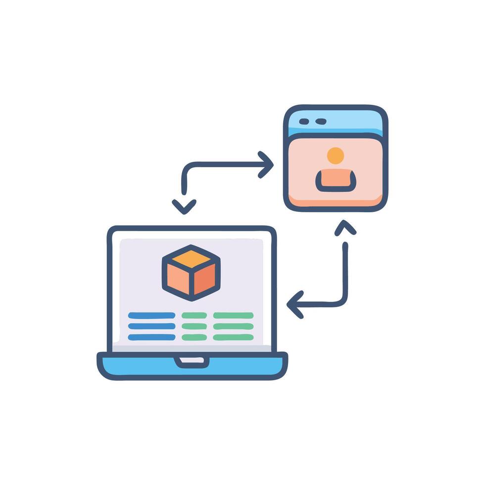 Data exchange between laptop and user interface window graphic vector