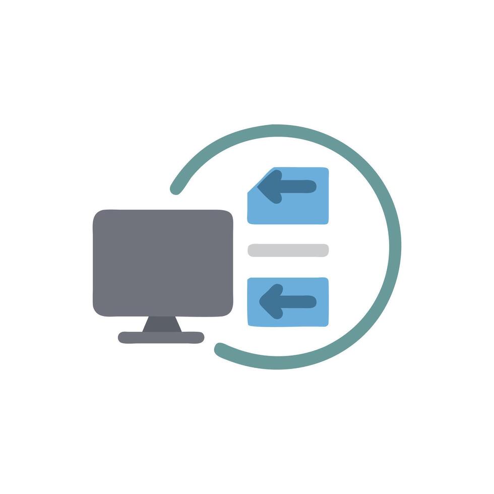 Data transfer illustration between computer and data files icon vector