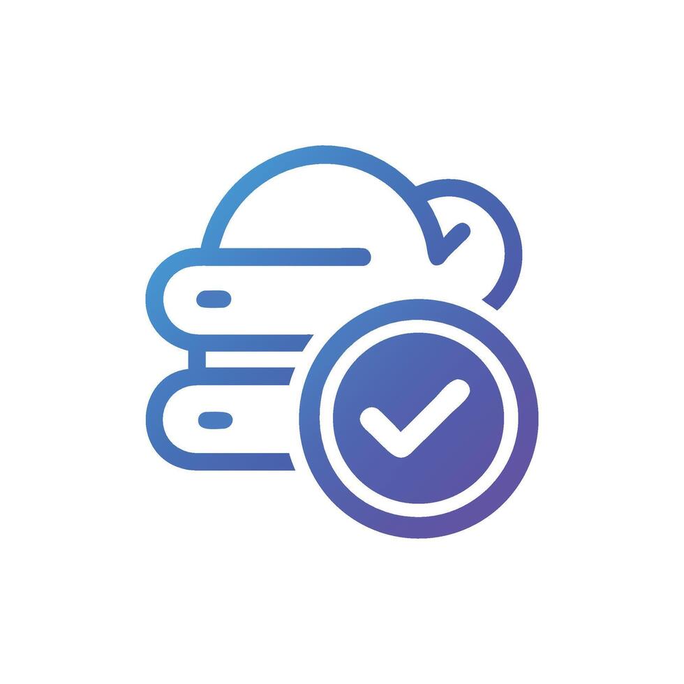 Cloud data storage verification icon in blue gradient theme vector
