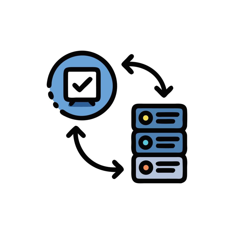 Data processing cycle with database and task completion icon vector