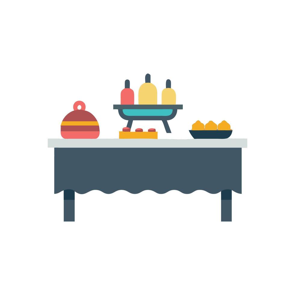 Flat design illustration of a catered buffet table vector