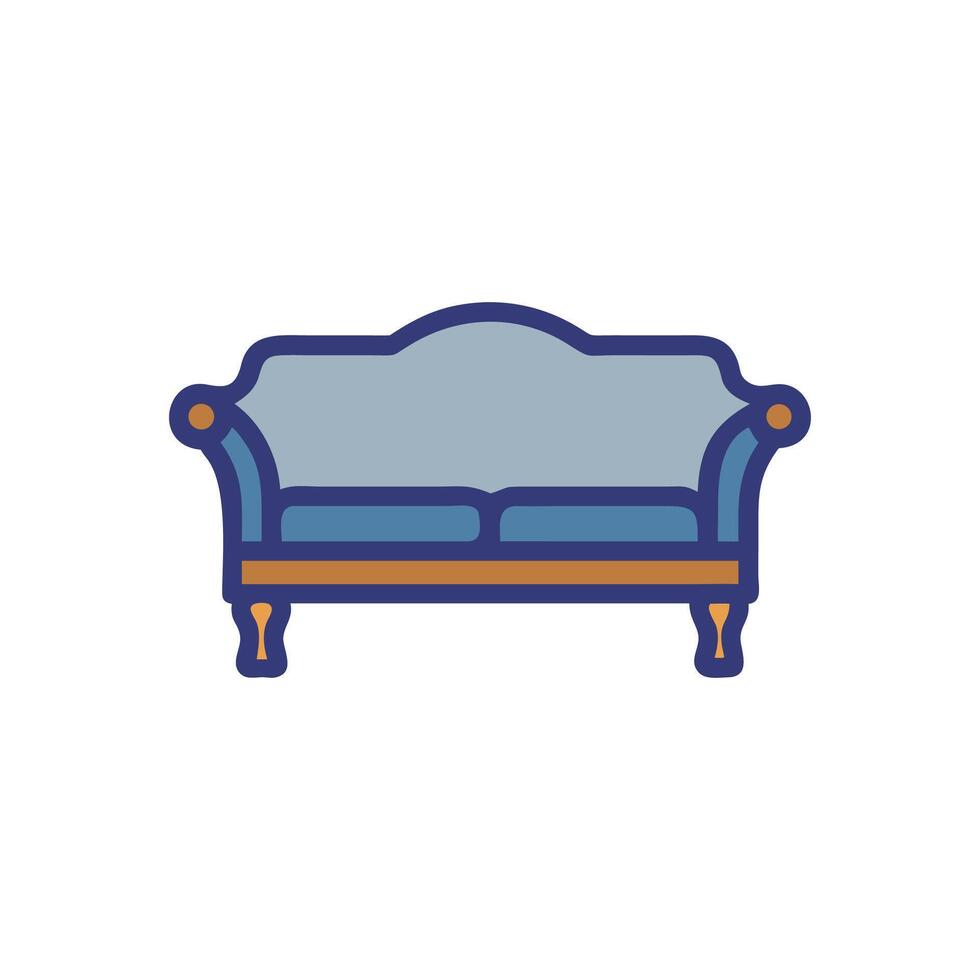 Stylized blue couch illustration on White Background in flat style vector