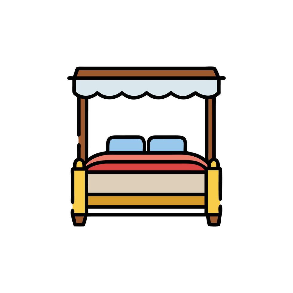 Stylized four poster bed illustration on White Background vector