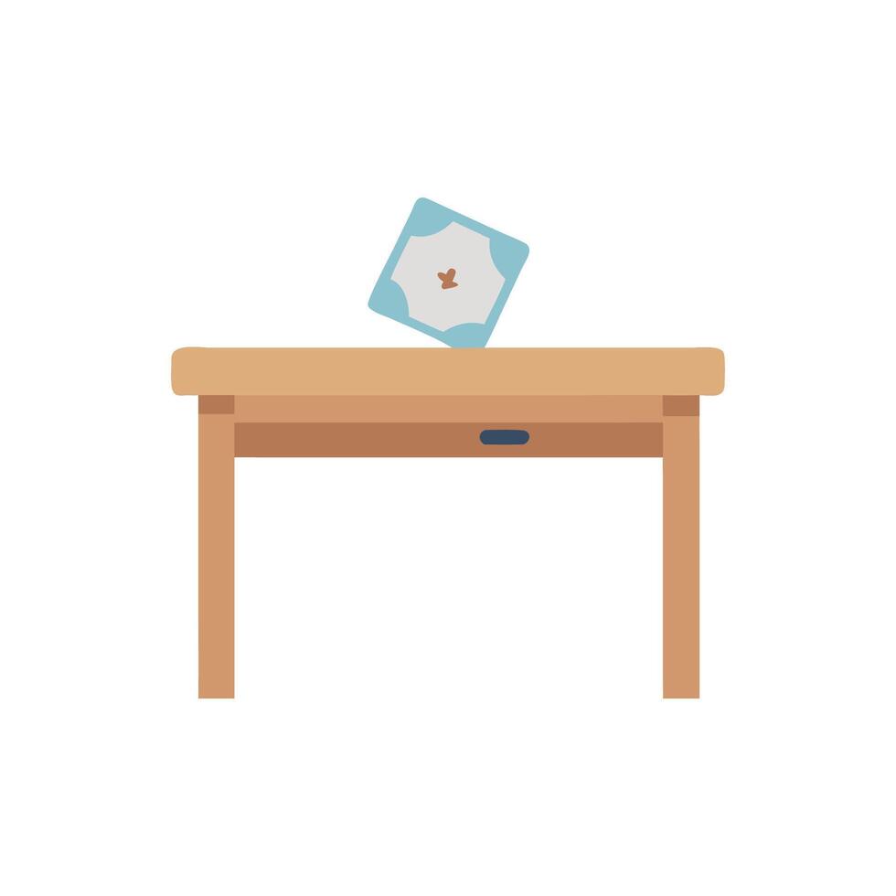 Wooden Table and Paper Flat Lay Illustration against Black vector