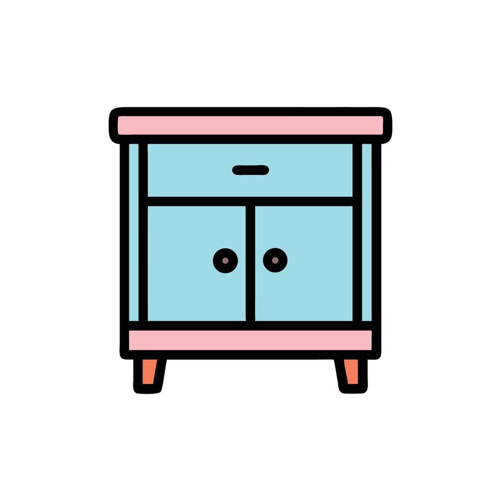 Simple stylized pastel cabinet with one drawer and doors vector