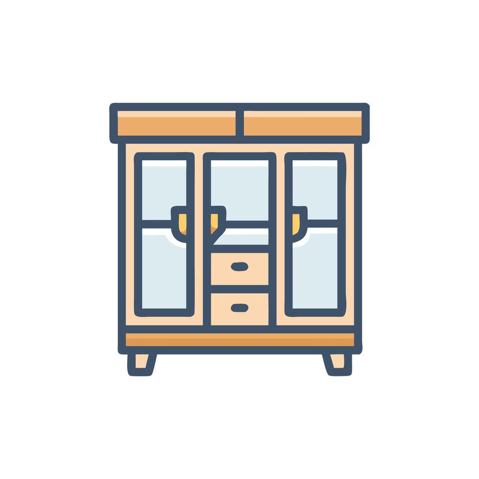 Flat illustration of wooden wardrobe with drawers design vector