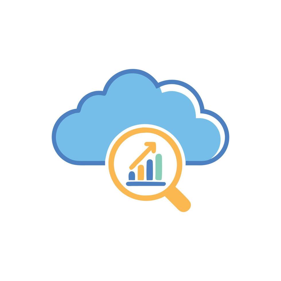 Cloud data analytics concept with magnifying glass and graph vector