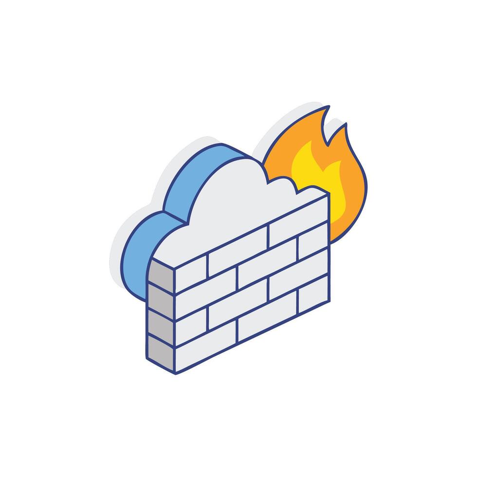 Isometric firewall and cloud security system data protection concept vector