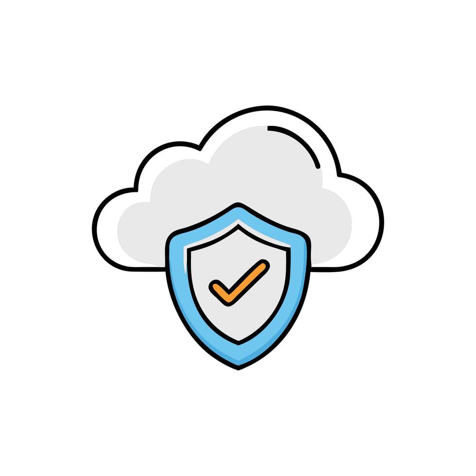 Cloud security shield with check mark on White Background vector