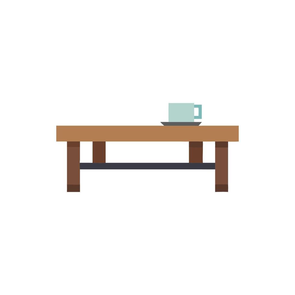 Coffee cup sitting on wooden table simple flat illustration vector