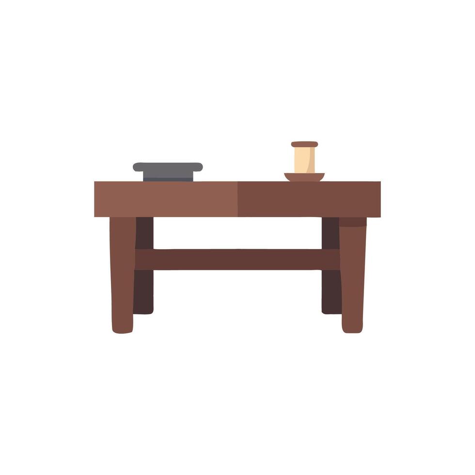 Wooden table with items in flat design illustration vector