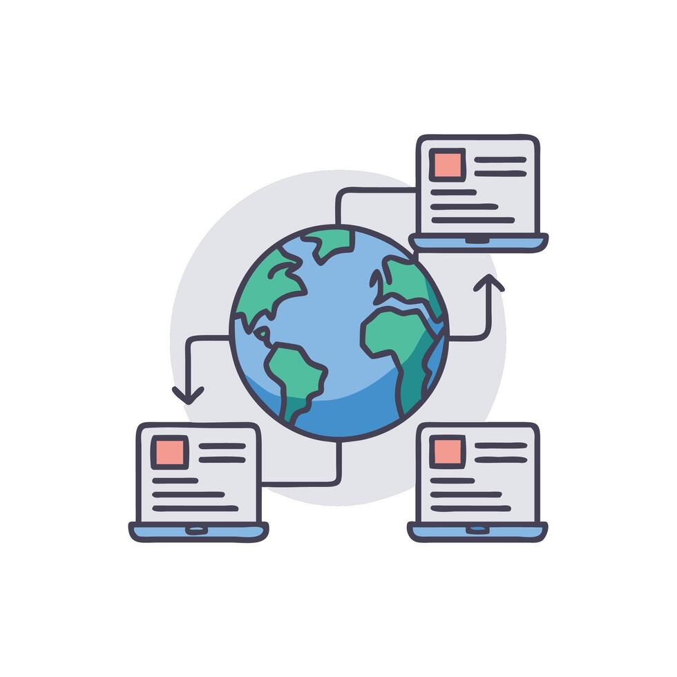 Global Network Connection with Laptop Computers and World Map vector