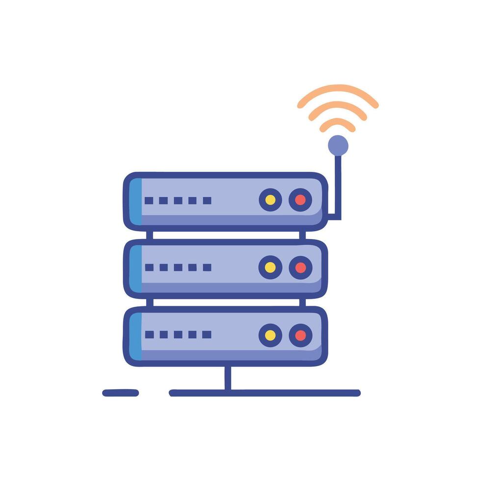 Isolated flat icon server unit with wireless signal symbol vector