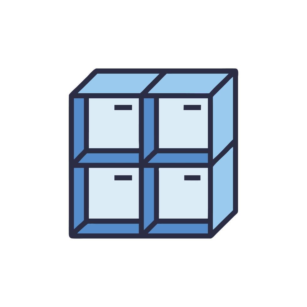 Fourcompartment storage unit icon in flat design style vector