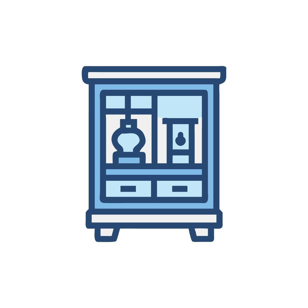 Blue cabinet icon with vases and frame inside vector