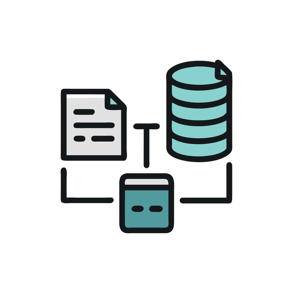 Data flow diagram illustrating connections and data processing stages vector