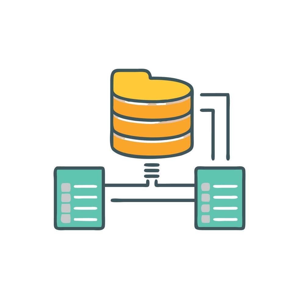 Simple database network illustration with connected computers and servers vector