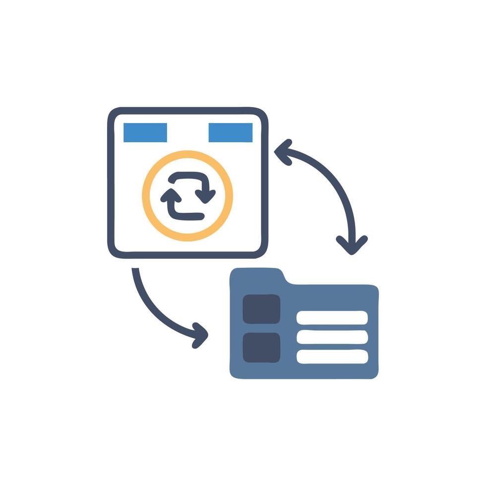 Data synchronization between computer and folder with circular arrows vector
