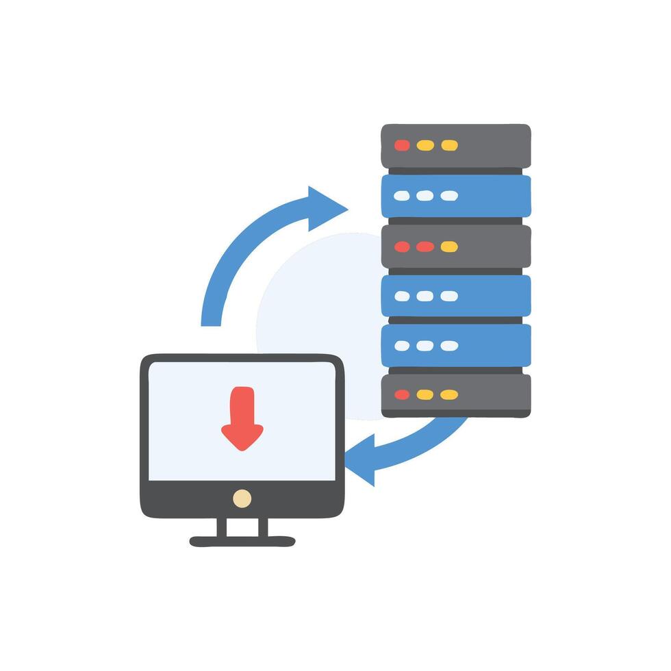 Data transfer icon between server and desktop computer vector