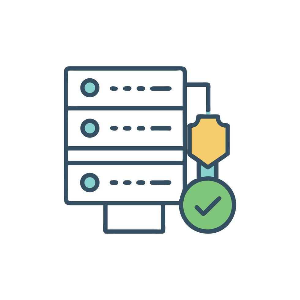 Secured server data with validated protection shield graphic vector