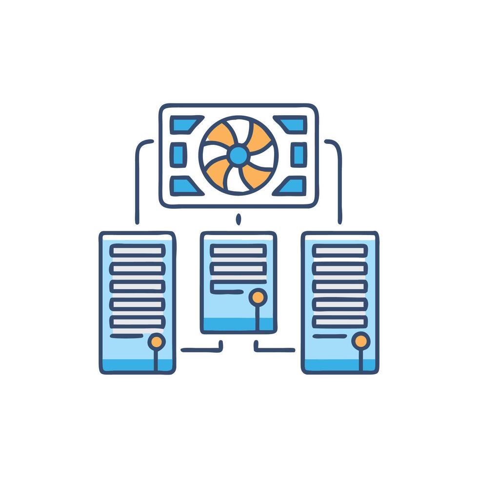 Centralized server cooling system manages data flow effectively vector