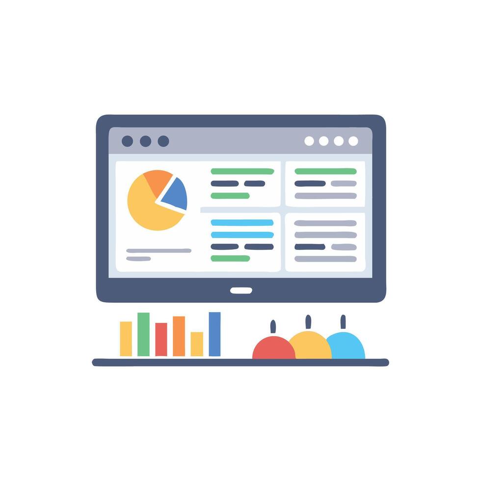Business data dashboard on computer screen with colorful graphs vector
