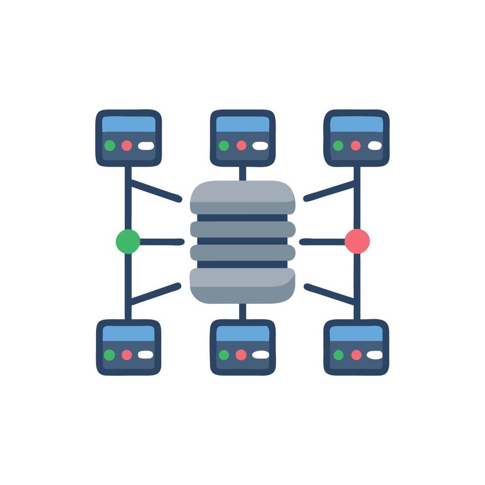 Data server network nodes communication flat design illustration vector