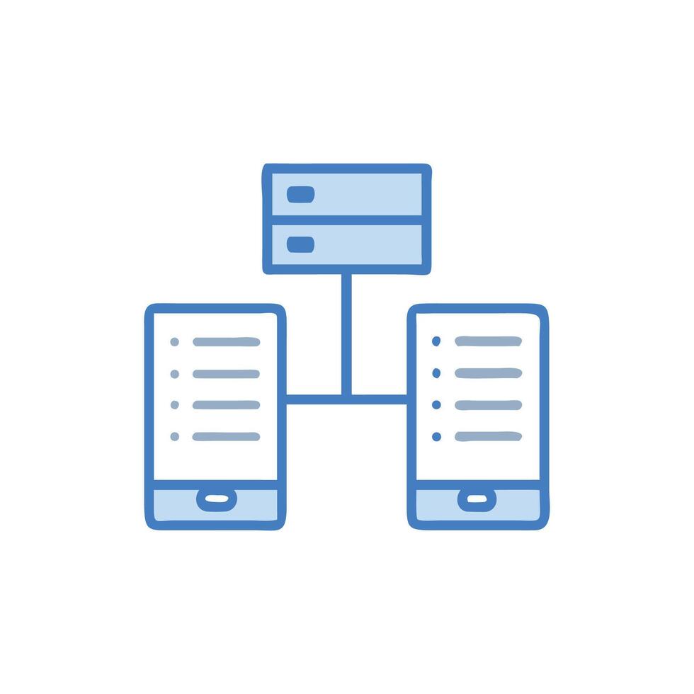 Mobile devices connected to a central server illustration graphic vector