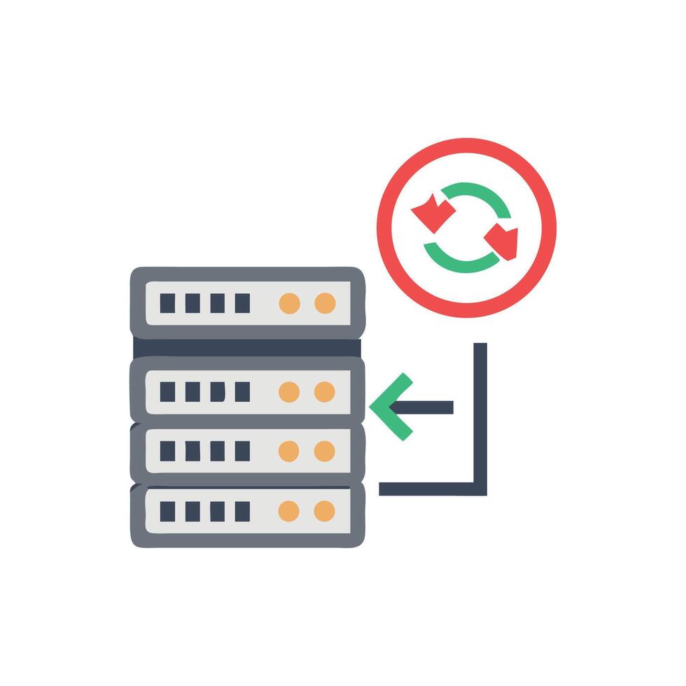 Data server synchronization process depicted on White Background flat vector