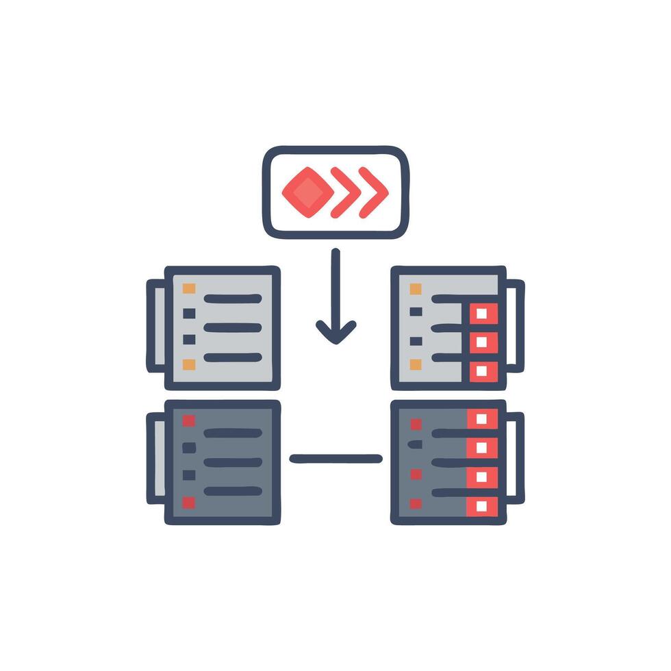 a server with a red arrow pointing to it vector