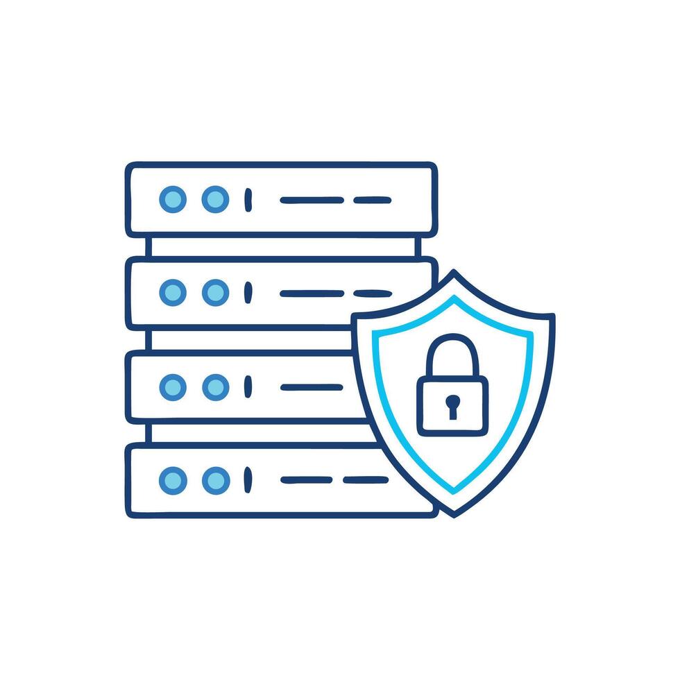 Blue server rack with shield represents network security vector