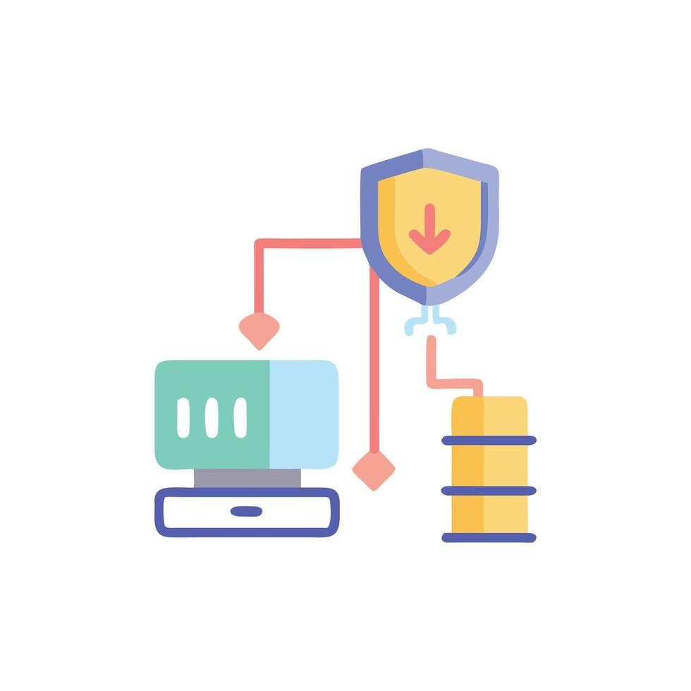 Secured data transfer between server and computer icon vector