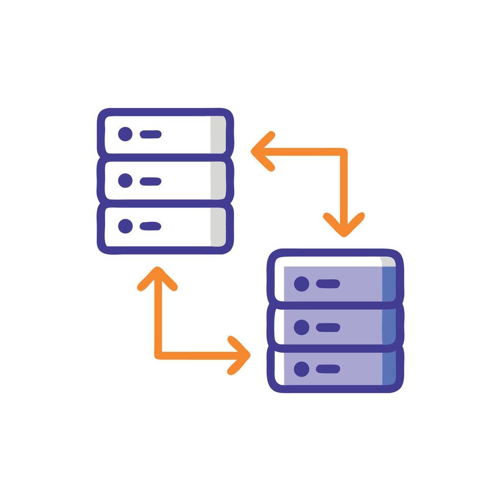 Data synchronization server icon featuring arrows on a White Background vector