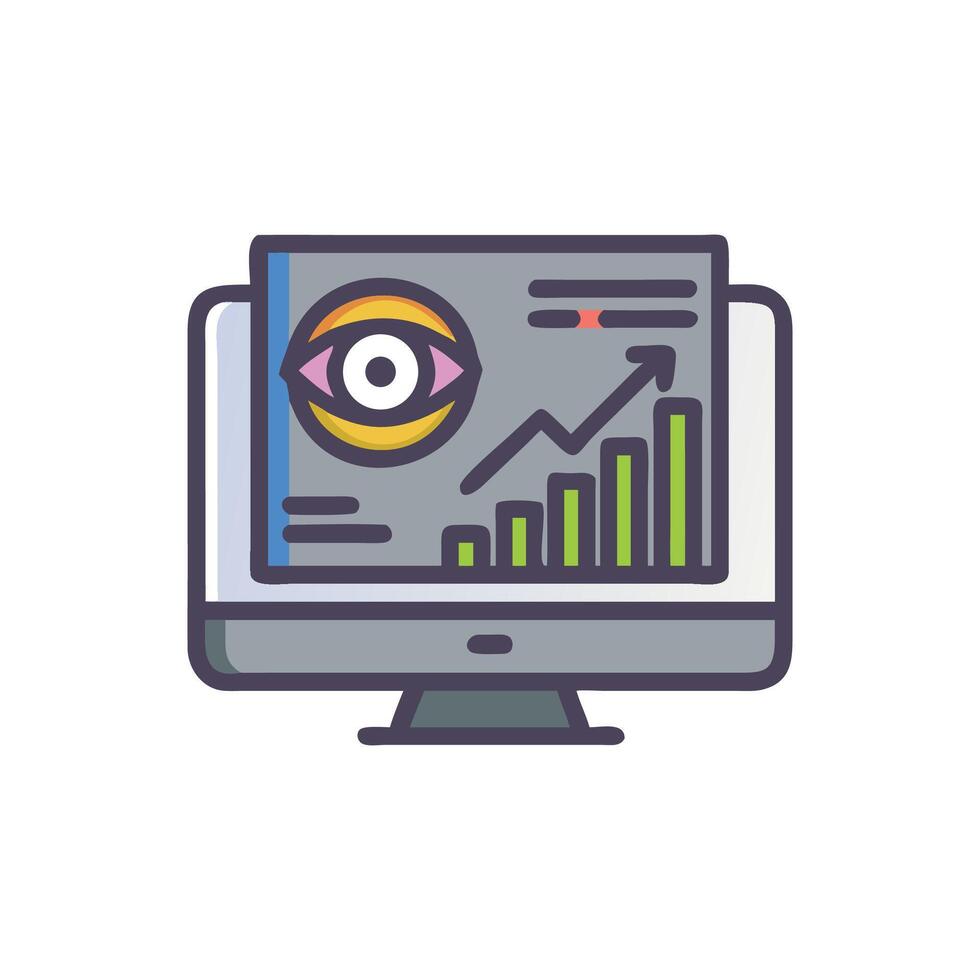 Computer screen displaying data analytics with an eye icon vector