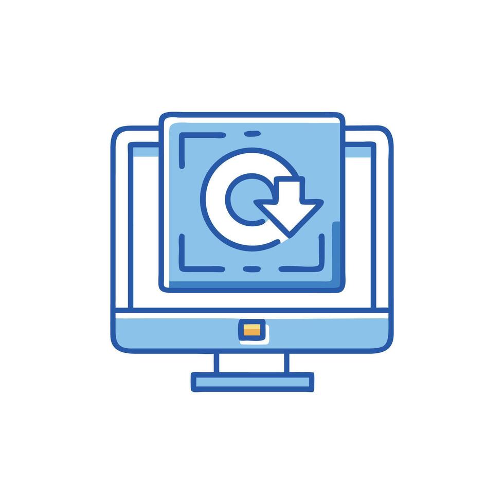 Download icon on computer screen symbolizing data transfer process vector