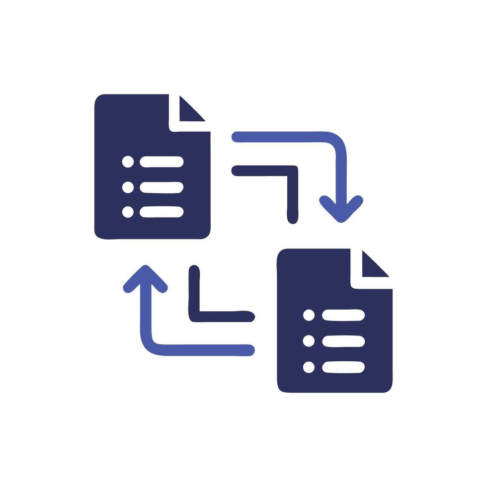 Data transfer between documents using directional arrows graphic vector