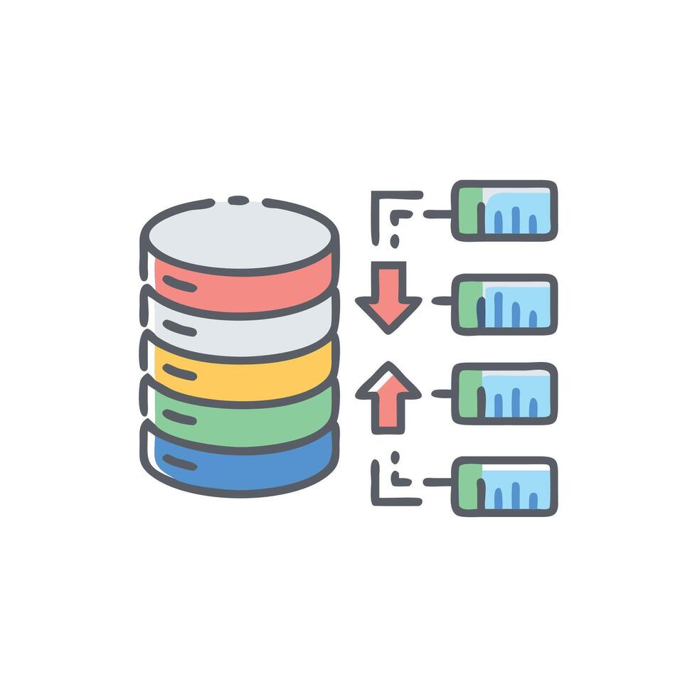 Data management stock image depicting database interaction operations vector