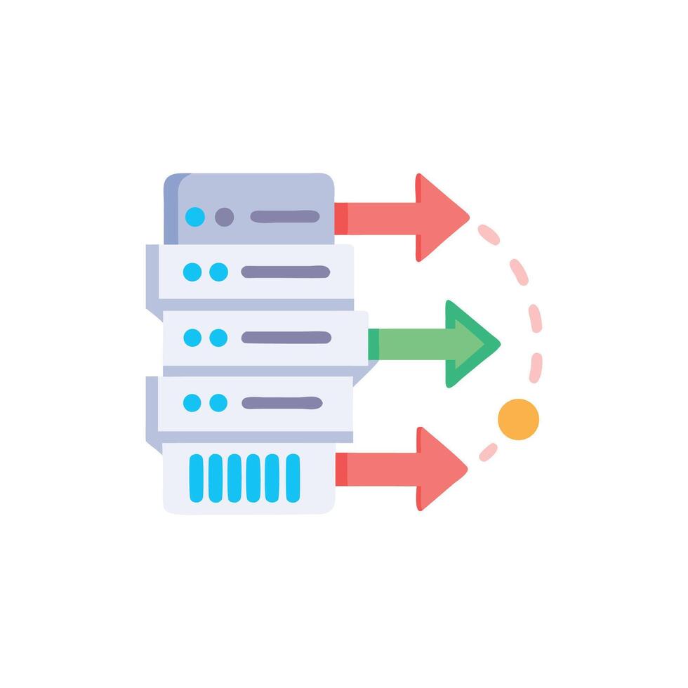 Data server flow diagram showing information exchange concept vector