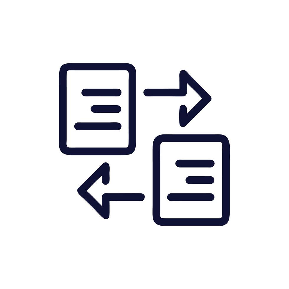 Data transfer icon between two documents with arrows vector