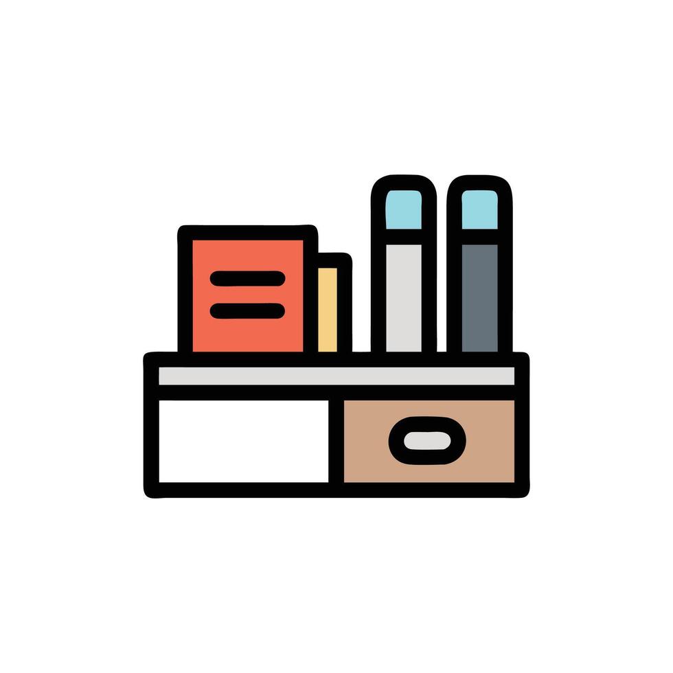 Office supplies organized on a shelf minimal geometric illustration vector