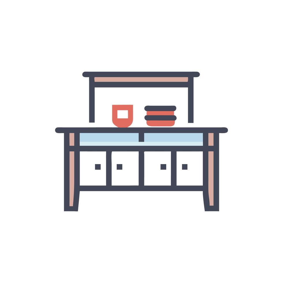 Flat illustration of a modern sideboard with tableware on White vector