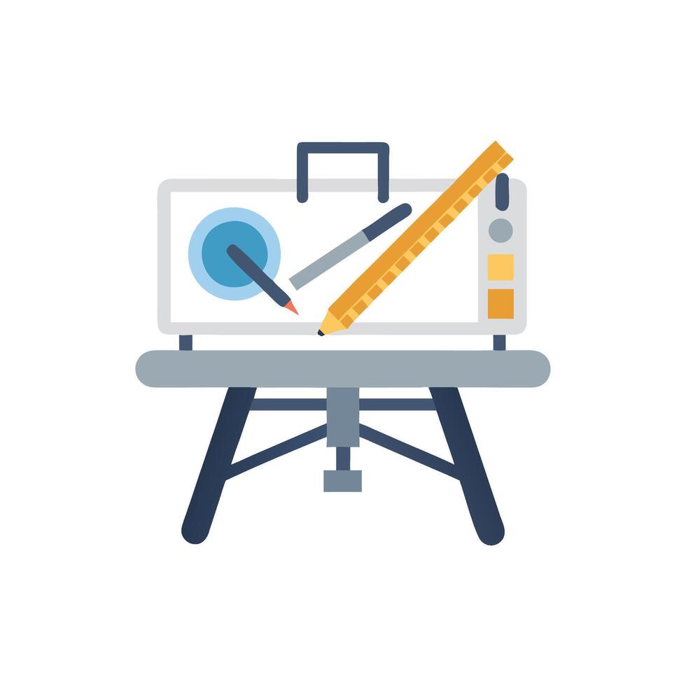 Flat design illustration of an easel with art supplies vector