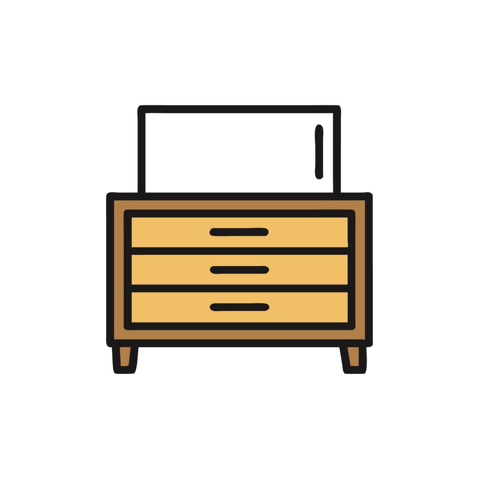 Isolated flat graphic of a wooden dresser vector
