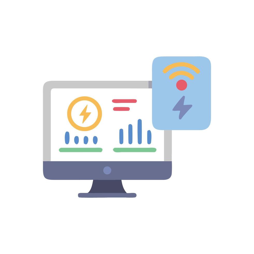 Energy monitoring dashboard and wireless power flat design icon vector