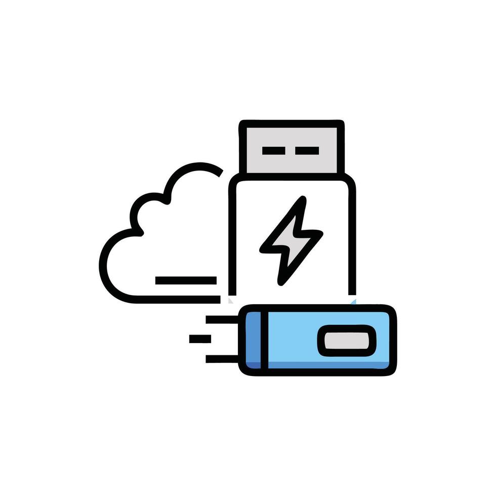 Blue battery charging with USB port on White Background vector