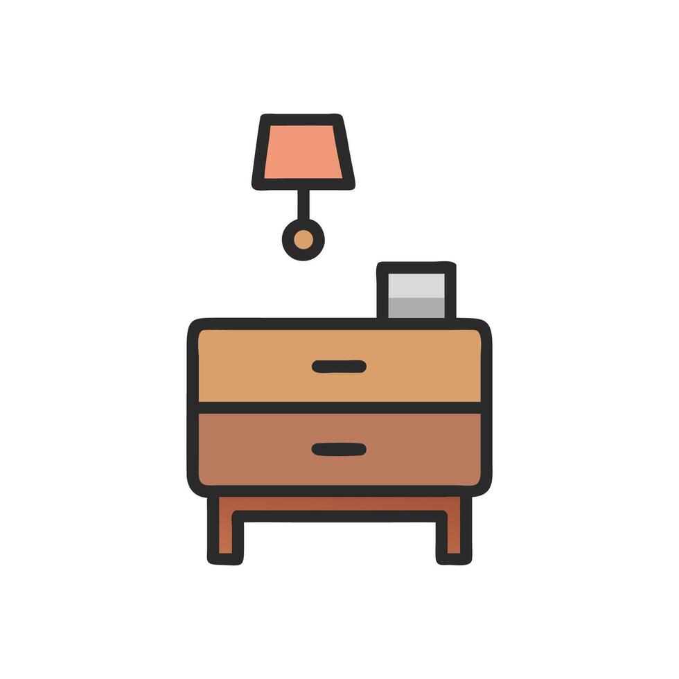Nightstand with lamp icon, bedroom furniture against White Background vector